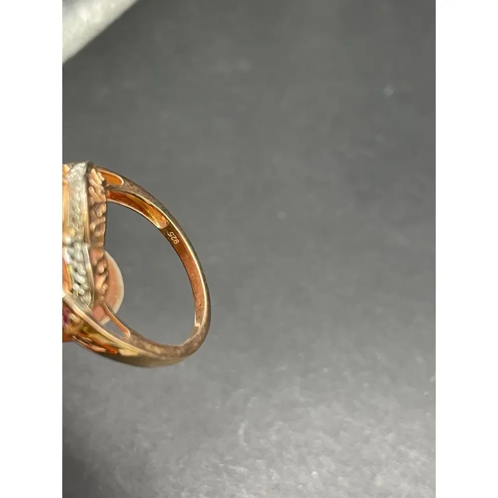 STS 925 Rose Gold Tone Sterling Silver Oval Amethyst Pink Tourmaline Ring Sz 10